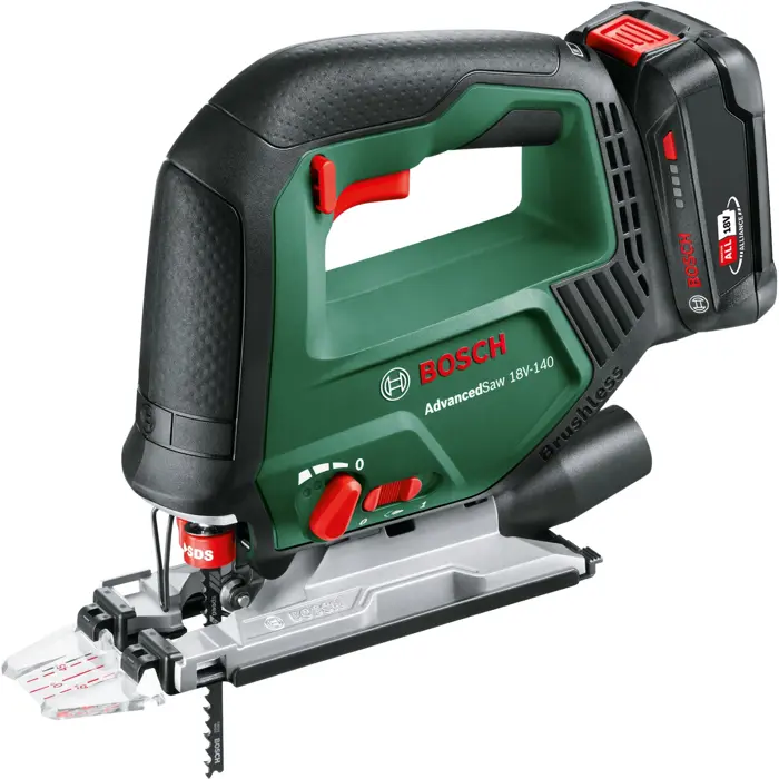 Bosch DIY & Garden Cordless Jigsaw AdvancedSaw 18V-140 green, Li-ion battery 2.0Ah, case, POWER FOR ALL ALLIANCE