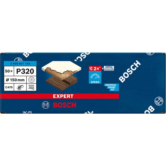 Bosch Expert C470 sanding sheet, 150mm, K320 multi-hole (50 pieces, for eccentric sander)