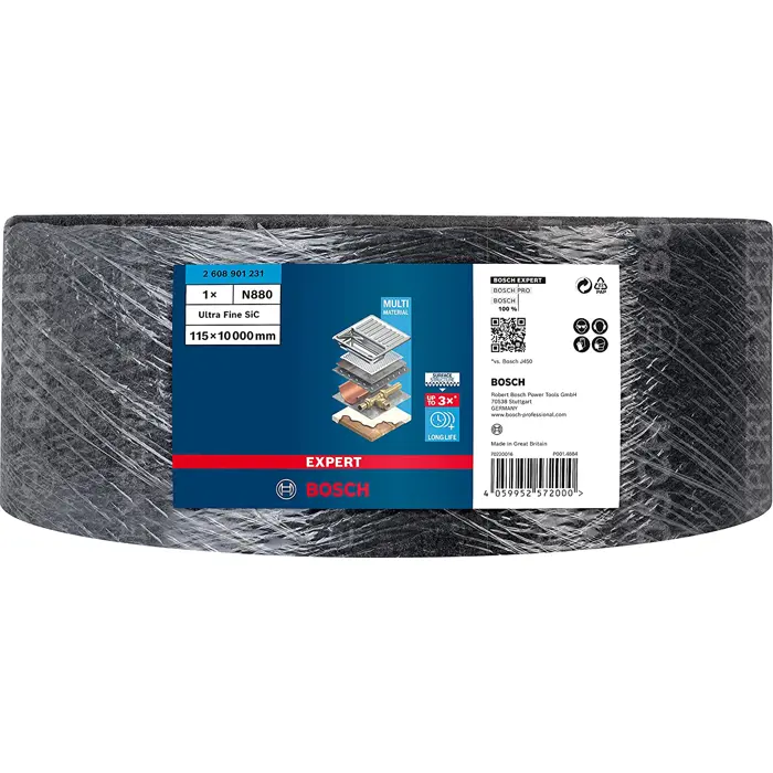 Bosch Expert fleece roll N880 Ultrafine S, 115mmx10m, sanding sheet (grey, 10 meter roll, for hand sanding)