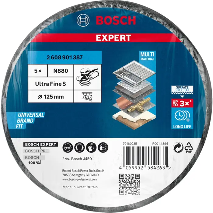 Bosch Expert non-woven disc N880 ultra-fine, 125mm, sanding sheet (grey, 5 pieces, for eccentric sanders)