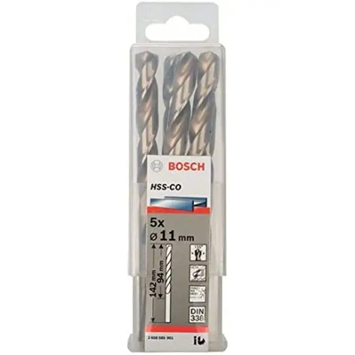 Bosch Metal twist drill HSS-Co, DIN 338, 11.0mm (5 pieces, working length 94mm)