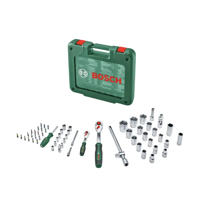 Bosch Powertools 1/4" + 1/2" ratchet set with socket wrenches, 60 pieces (green, torque up to 768 Nm, in case)