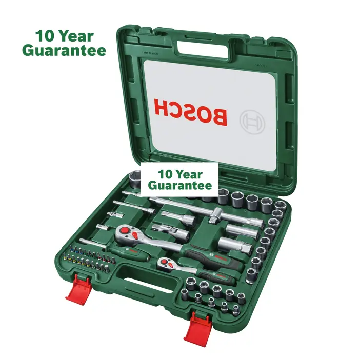 Bosch Powertools 1/4" + 1/2" ratchet set with socket wrenches, 60 pieces (green, torque up to 768 Nm, in case)