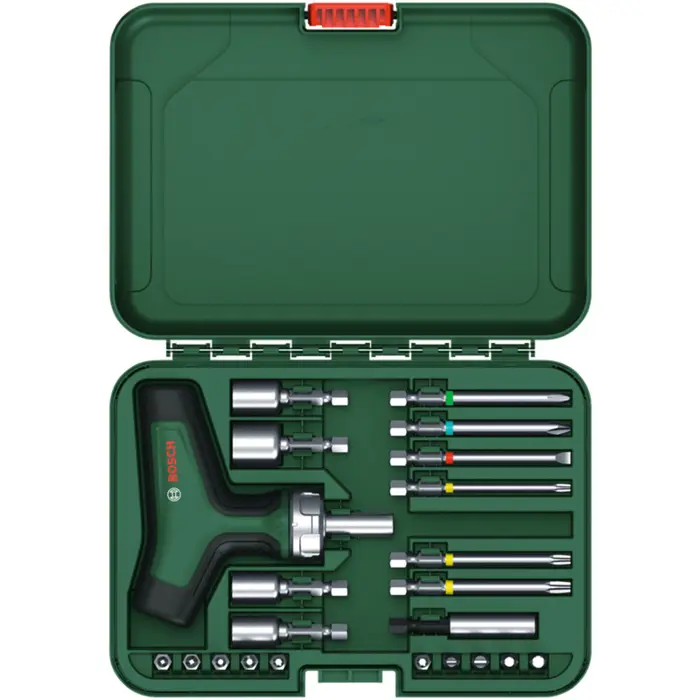 Bosch Powertools bit ratchet screwdriver T-handle with bit set, 22 pieces (green/black, torque up to 46 Nm)