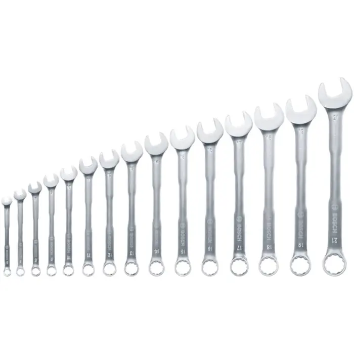 Bosch Powertools combination/open-end wrench set, 15 pieces (with organizer)