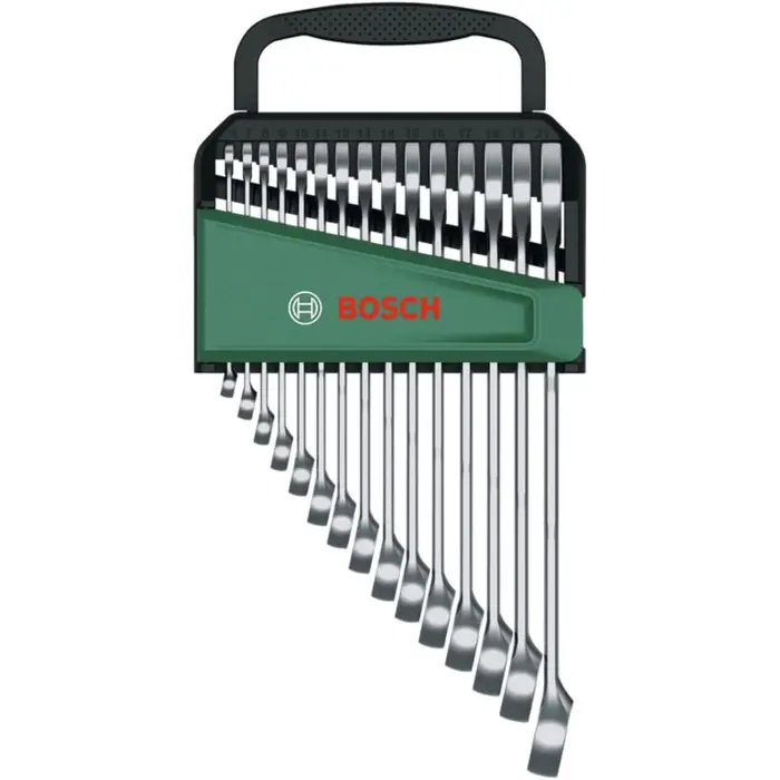 Bosch Powertools combination/open-end wrench set, 15 pieces (with organizer)