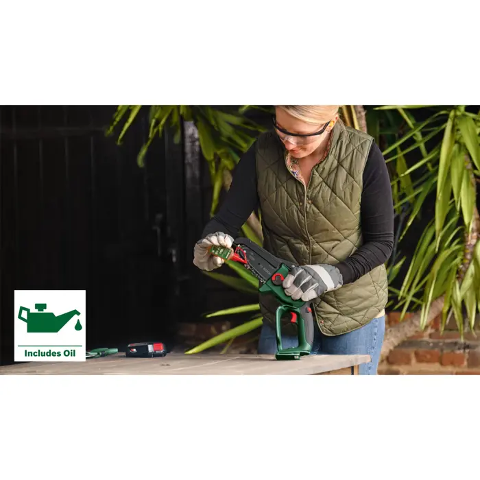 Bosch Powertools Cordless Chainsaw EasyChain 18V-15-7 Solo, 18 Volt (green/black, without battery and charger, POWER FOR ALL ALLIANCE)