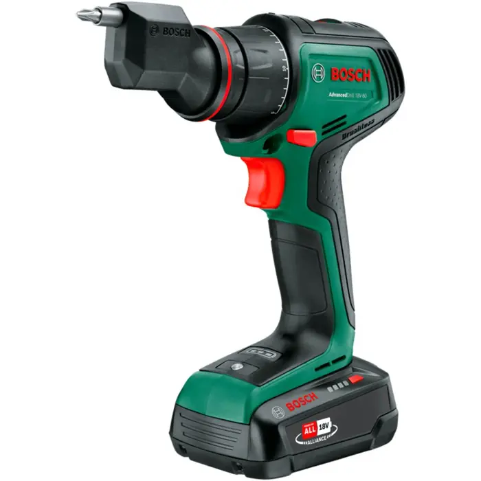 Bosch Powertools cordless drill driver AdvancedDrill 18V-80 QuickSnap + accessories (green/black, 2x Li-ion battery 2.5Ah, case, POWER FOR ALL ALLIANCE)