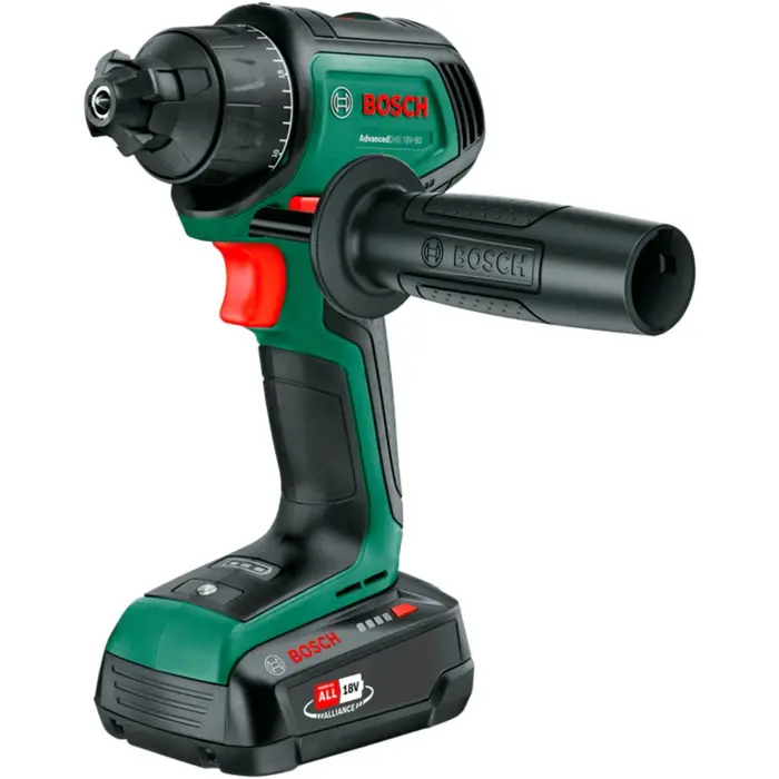 Bosch Powertools cordless drill driver AdvancedDrill 18V-80 QuickSnap + accessories (green/black, 2x Li-ion battery 2.5Ah, case, POWER FOR ALL ALLIANCE)