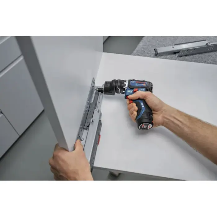Bosch Powertools cordless drill/driver GSR 12V-32 FC Professional, 12Volt (blue/black, 2x Li-ion battery 2.0Ah, L-BOXX, metal drill chuck attachment, hammer drill attachment)