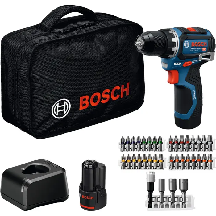 Bosch Powertools cordless drill/driver GSR 12V-32 Professional, 12Volt (blue/black, 2x Li-ion battery 2.0Ah, 36-piece accessory set, tool bag)
