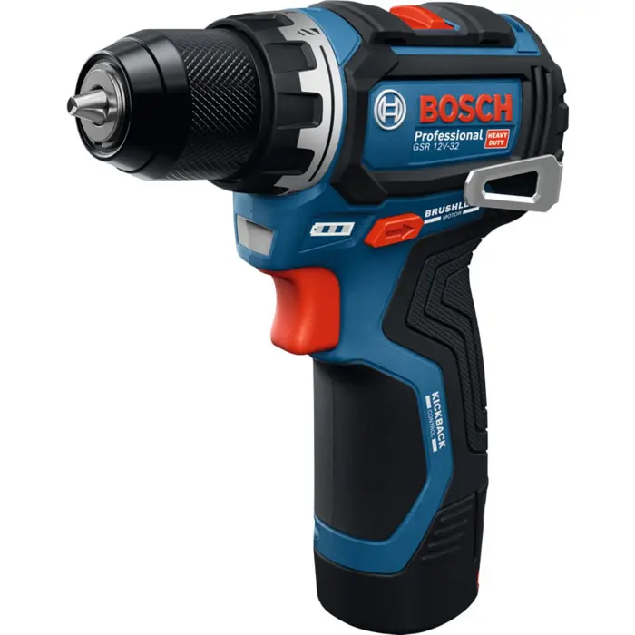 Bosch Powertools cordless drill/driver GSR 12V-32 Professional, 12Volt (blue/black, 2x Li-ion battery 2.0Ah, tool bag)