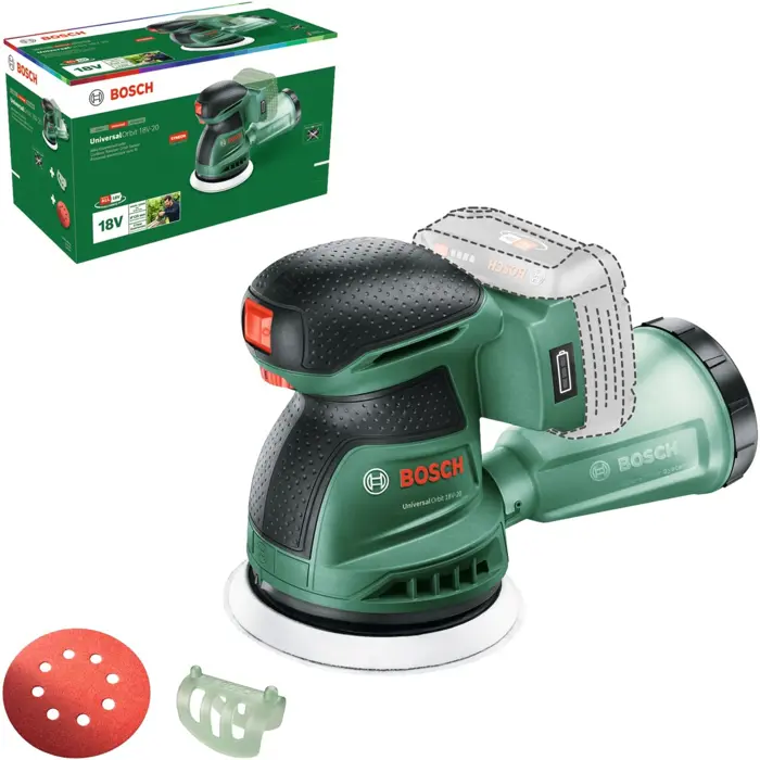 Bosch Powertools cordless eccentric sander UniversalOrbit 18V-20 solo, 18Volt (green, without battery and charger, POWER FOR ALL ALLIANCE)