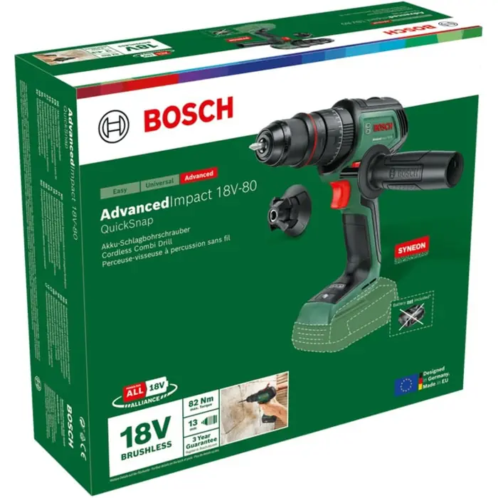Bosch Powertools cordless impact drill AdvancedImpact 18V-80 QuickSnap Solo (green, without battery and charger, POWER FOR ALL ALLIANCE)