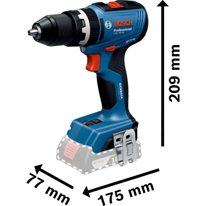 Bosch Powertools cordless impact drill GSB 18V-65 Professional solo, 18 volts (blue, without battery and charger, in L-BOXX)