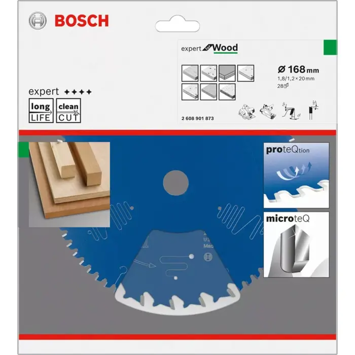 Bosch Powertools EXPERT Wood circular saw blade, Ř 168mm, 28Z (bore 20mm, for hand-held circular saws)