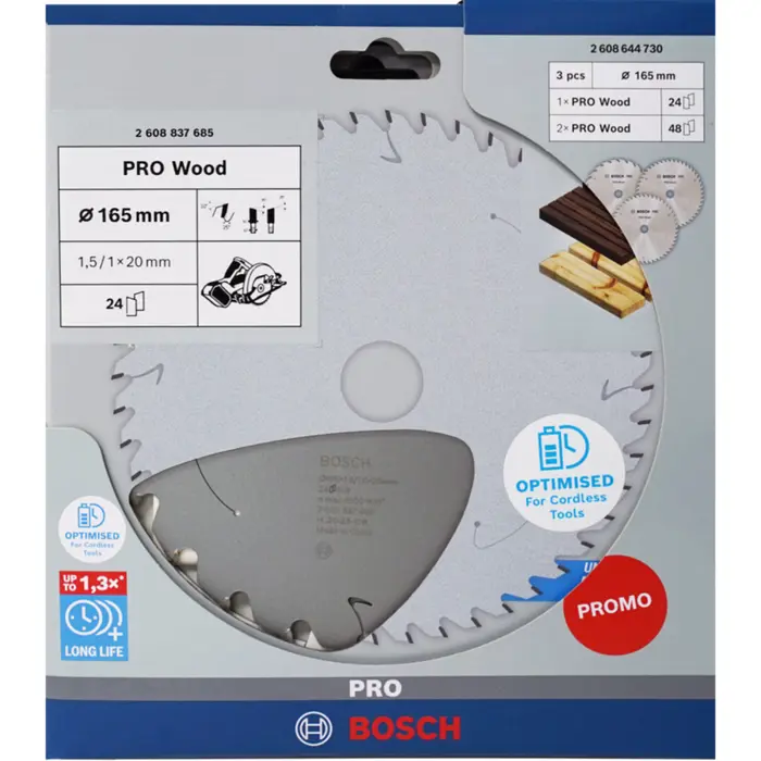 Bosch Powertools PRO Wood Cordless circular saw blade 165 mm (3 pieces, promo pack)