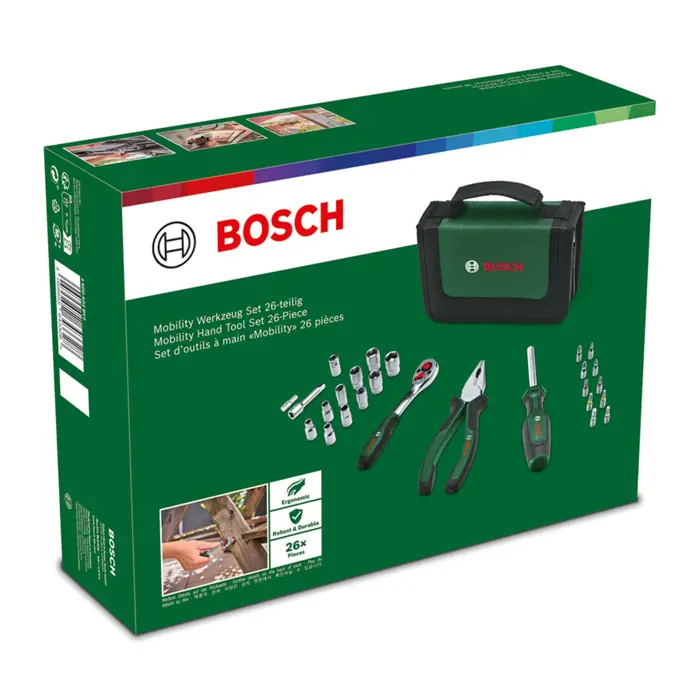Bosch Powertools starter tool set, 26 pieces (green/black, with textile zip case)