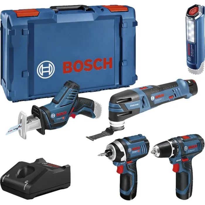 Bosch Powertools tool set 12Volt 5-piece, GOP + GSR + GDR + GSA + GLI (blue, 3x Li-ion battery 2.0Ah)