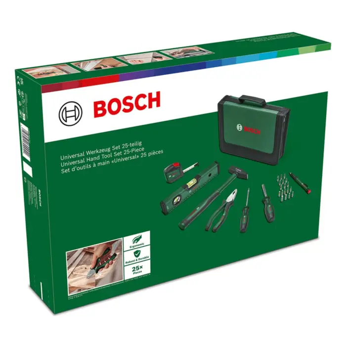 Bosch Powertools Universal Hand Tool Set, 25 Pieces (Green, with Tool Bag)