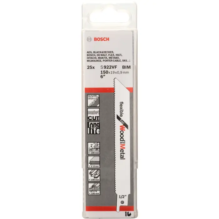 Bosch saber saw blade S 922 VF Flexible for Wood and Metal, 25 pieces (length 150mm)