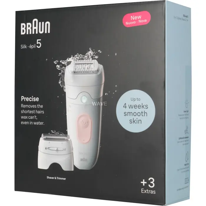 Braun Silk-épil 5-030, epilator (white/pink, bikini trimmer, shaving attachment, trimmer attachment, + entry-level attachment for sensitive areas)