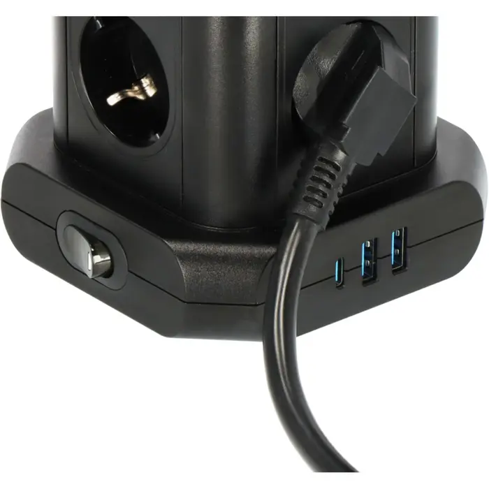 Brennenstuhl 8-way power strip tower, 2x USB-A, 1x USB-C, black power strip, 2 meter cable, with safety switch