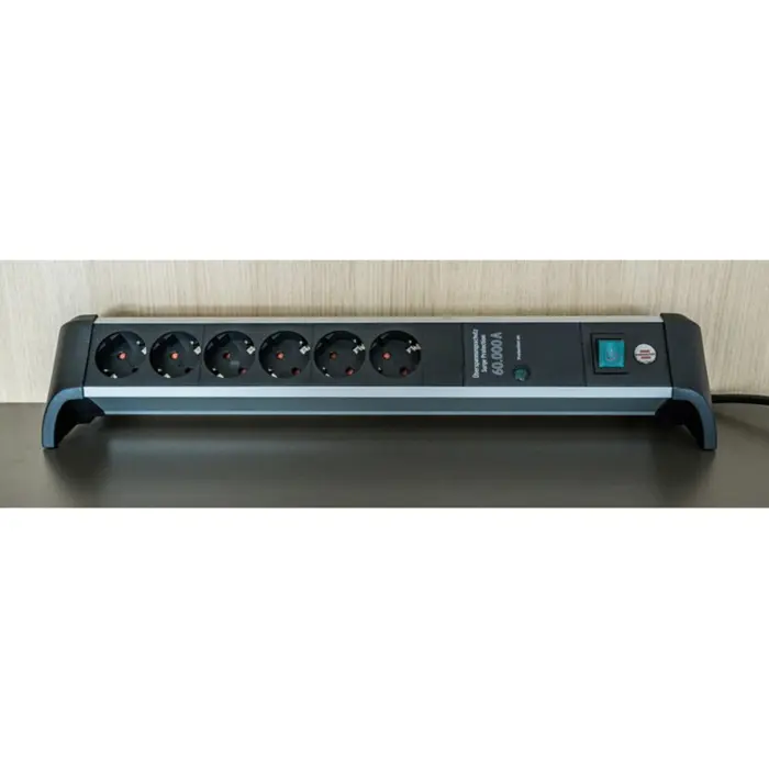 Brennenstuhl Alu-Office-Line 6-way power strip for the desk, black/aluminum, 3-meter cable, 60,000A surge protection
