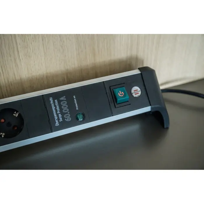 Brennenstuhl Alu-Office-Line 6-way power strip for the desk, black/aluminum, 3-meter cable, 60,000A surge protection