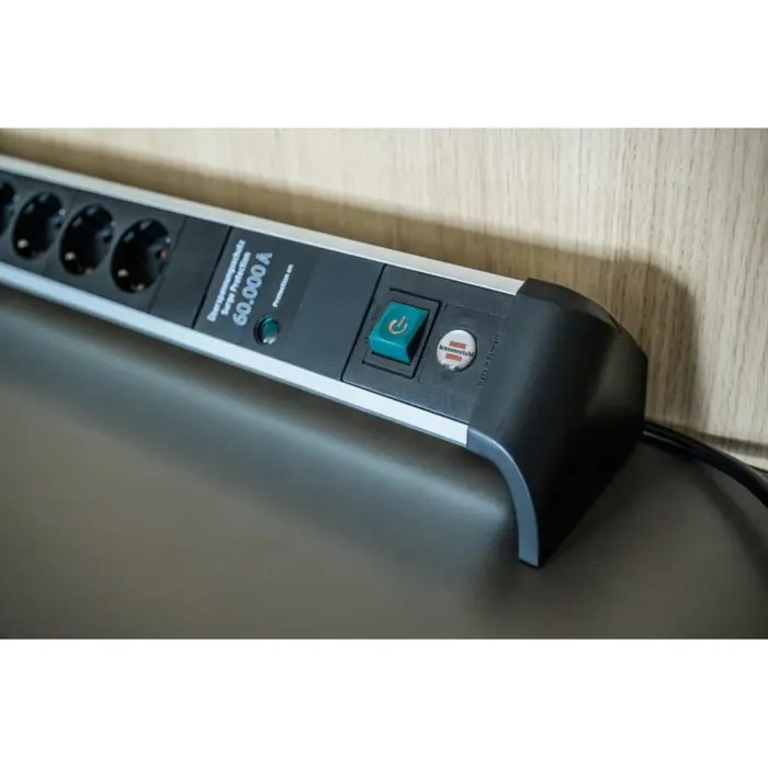 Brennenstuhl Alu-Office-Line 6-way power strip for the desk, black/aluminum, 3-meter cable, 60,000A surge protection