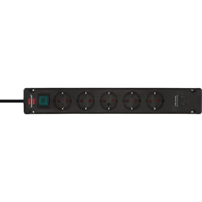 Brennenstuhl Bremounta 5-way power strip, 2x USB-C black, 3 meter cable, 2x USB, with safety switch