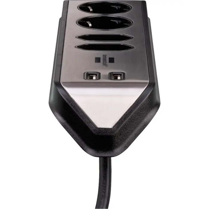 Brennenstuhl estilo corner power strip 4-way (black/stainless steel, 2x USB)