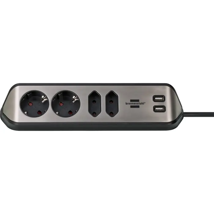 Brennenstuhl estilo corner power strip 4-way (black/stainless steel, 2x USB)