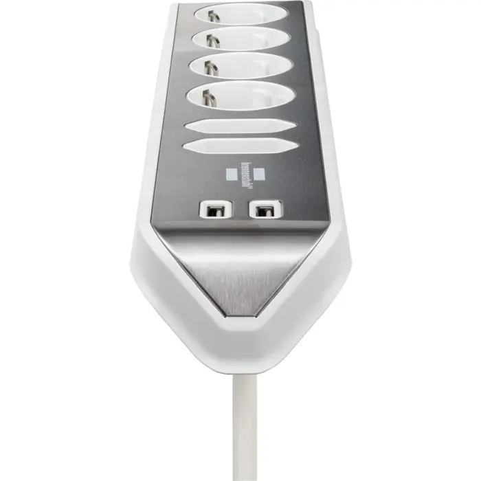 Brennenstuhl estilo corner power strip 6-way (white/stainless steel, 2 meters, 2x USB)