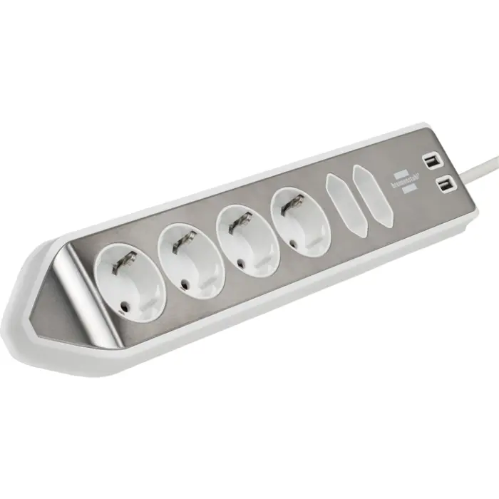 Brennenstuhl estilo corner power strip 6-way (white/stainless steel, 2 meters, 2x USB)