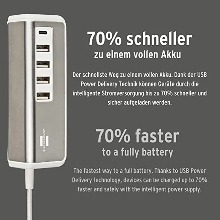 Brennenstuhl Estilo USB multi-charger (white/stainless steel, 5x USB, PD 20 Watt)