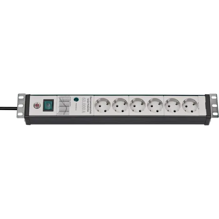 Brennenstuhl Premium-Line 6-way power strip, 19" format, black/light grey, 3 meters, 60,000A surge protection