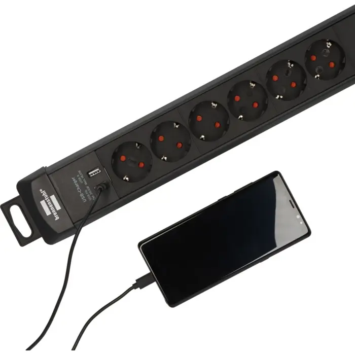 Brennenstuhl Premium-Line 6-way power strip, 2x USB black, 3 meter cable, USB-A, USB-C, with safety switch