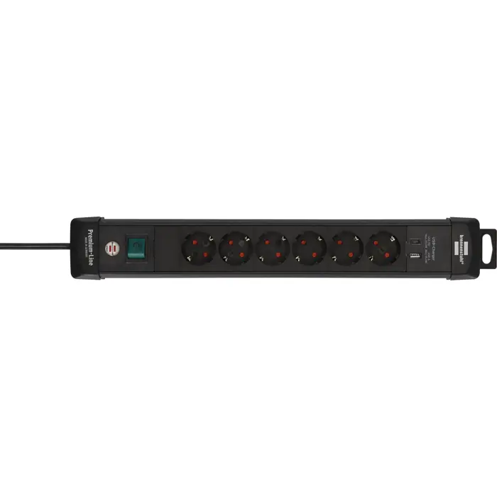 Brennenstuhl Premium-Line 6-way power strip, 2x USB black, 3 meter cable, USB-A, USB-C, with safety switch
