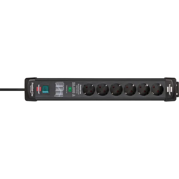 Brennenstuhl Premium-Line 6-way power strip (black, 1.8 meters, 26,000A surge protection)