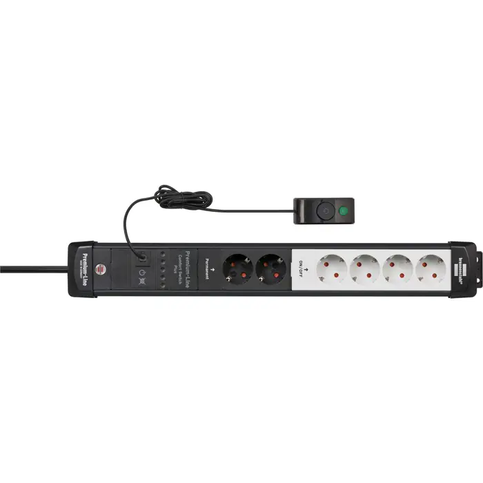 Brennenstuhl Premium-Line Comfort Switch Plus 6-way power strip, 2x permanent black/light grey, 3 meter cable, with hand/foot switch