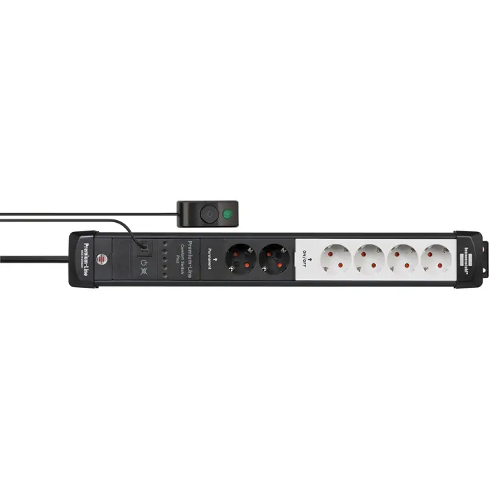 Brennenstuhl Premium-Line Comfort Switch Plus 6-way power strip, 2x permanent black/light grey, 3 meter cable, with hand/foot switch