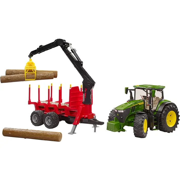 Bruder John Deere 7R 350 m forwarding trailer, model vehicle (green/red, incl. 4 tree trunks)