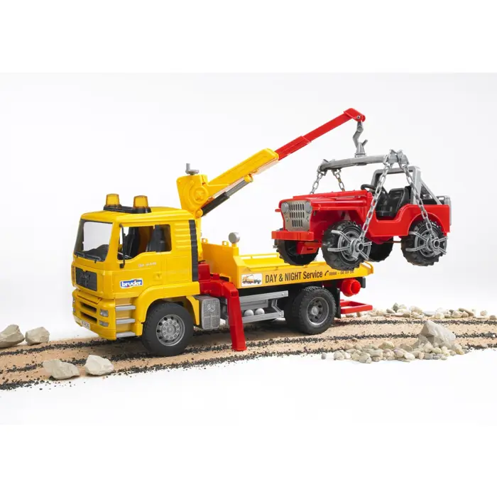 bruder MAN TGA tow truck with all-terrain vehicle