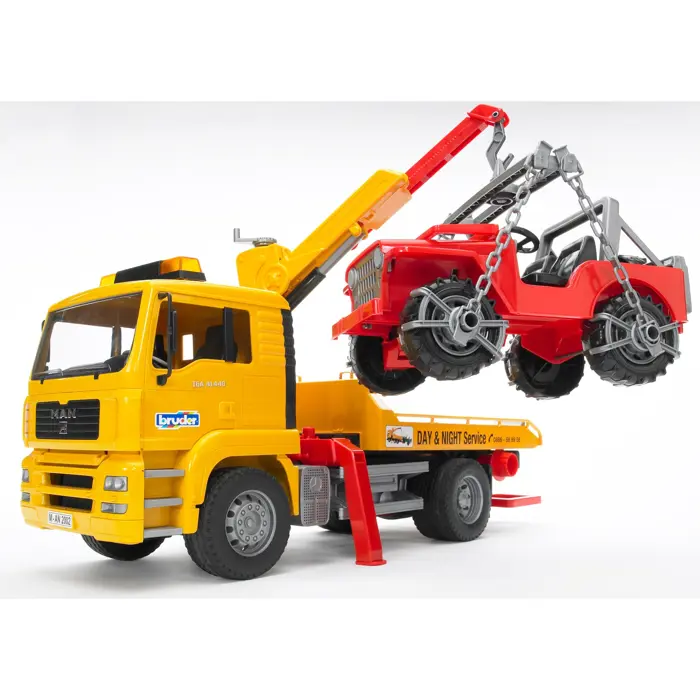 bruder MAN TGA tow truck with all-terrain vehicle