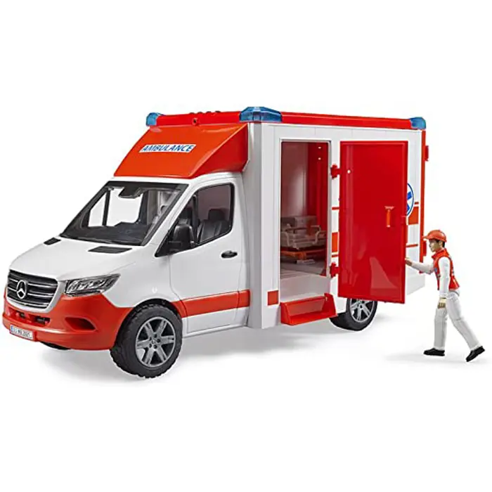 Bruder MB Sprinter ambulance with driver, model vehicle (red/white)