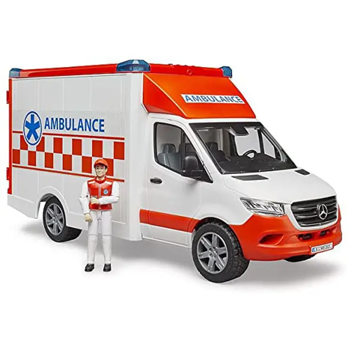 Bruder MB Sprinter ambulance with driver, model vehicle (red/white)
