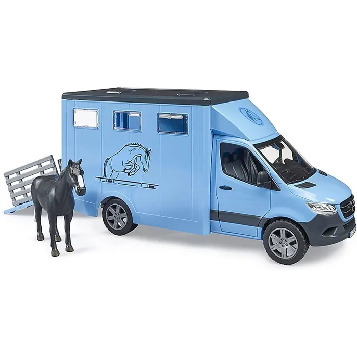 Bruder MB Sprinter animal transporter with horse, model vehicle (blue)