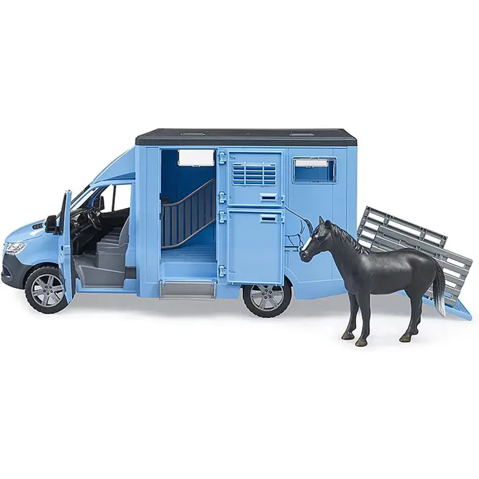 Bruder MB Sprinter animal transporter with horse, model vehicle (blue)