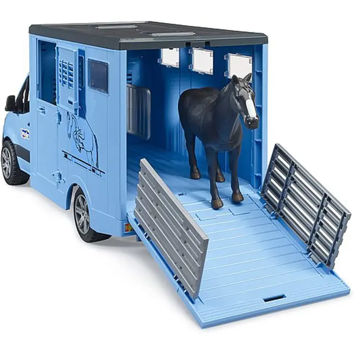 Bruder MB Sprinter animal transporter with horse, model vehicle (blue)